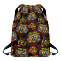 Red Tiger Tattoo Pattern Print Drawstring Backpack