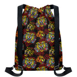 Red Tiger Tattoo Pattern Print Drawstring Backpack