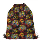 Red Tiger Tattoo Pattern Print Drawstring Bag