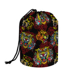 Red Tiger Tattoo Pattern Print Drawstring Makeup Bag