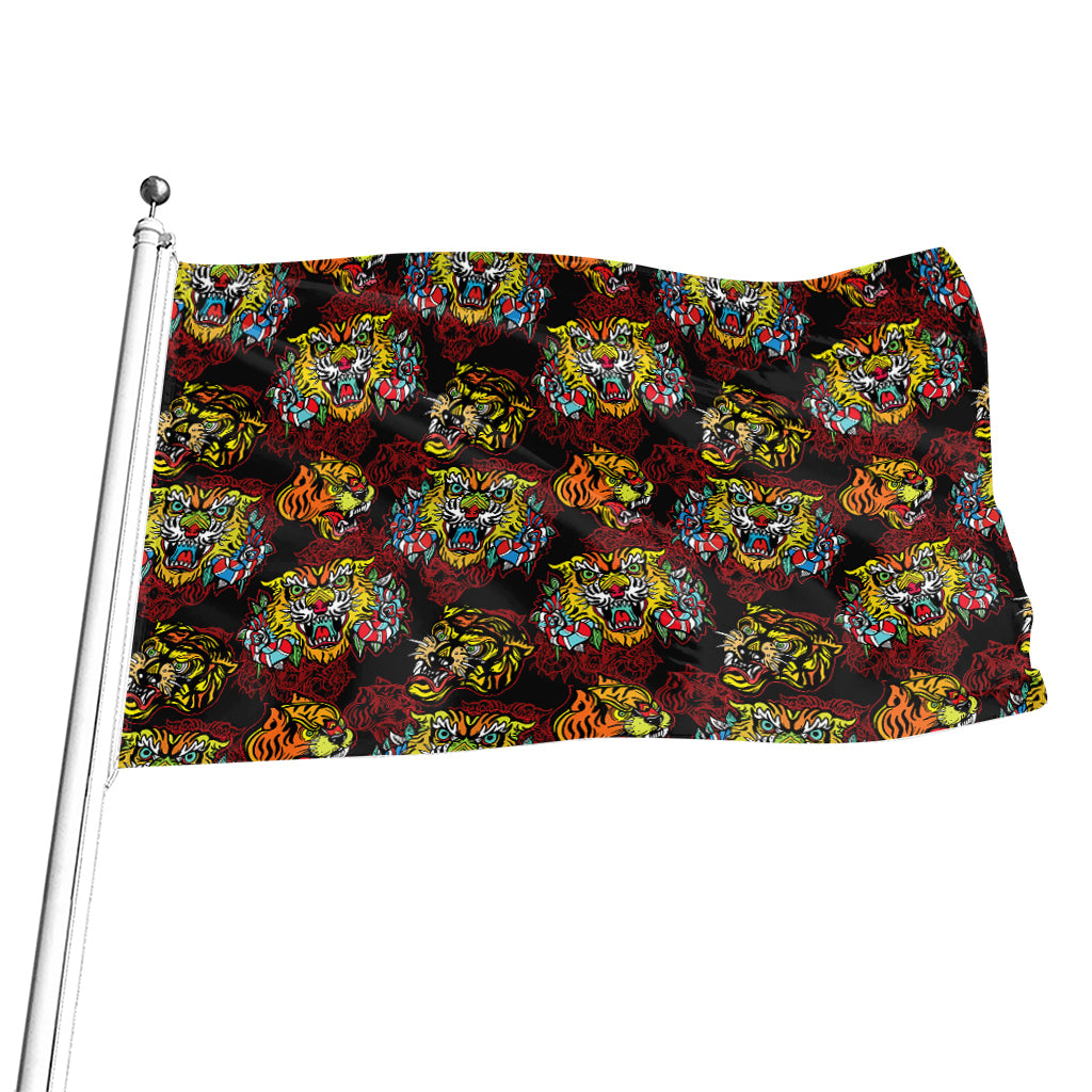 Red Tiger Tattoo Pattern Print Flag