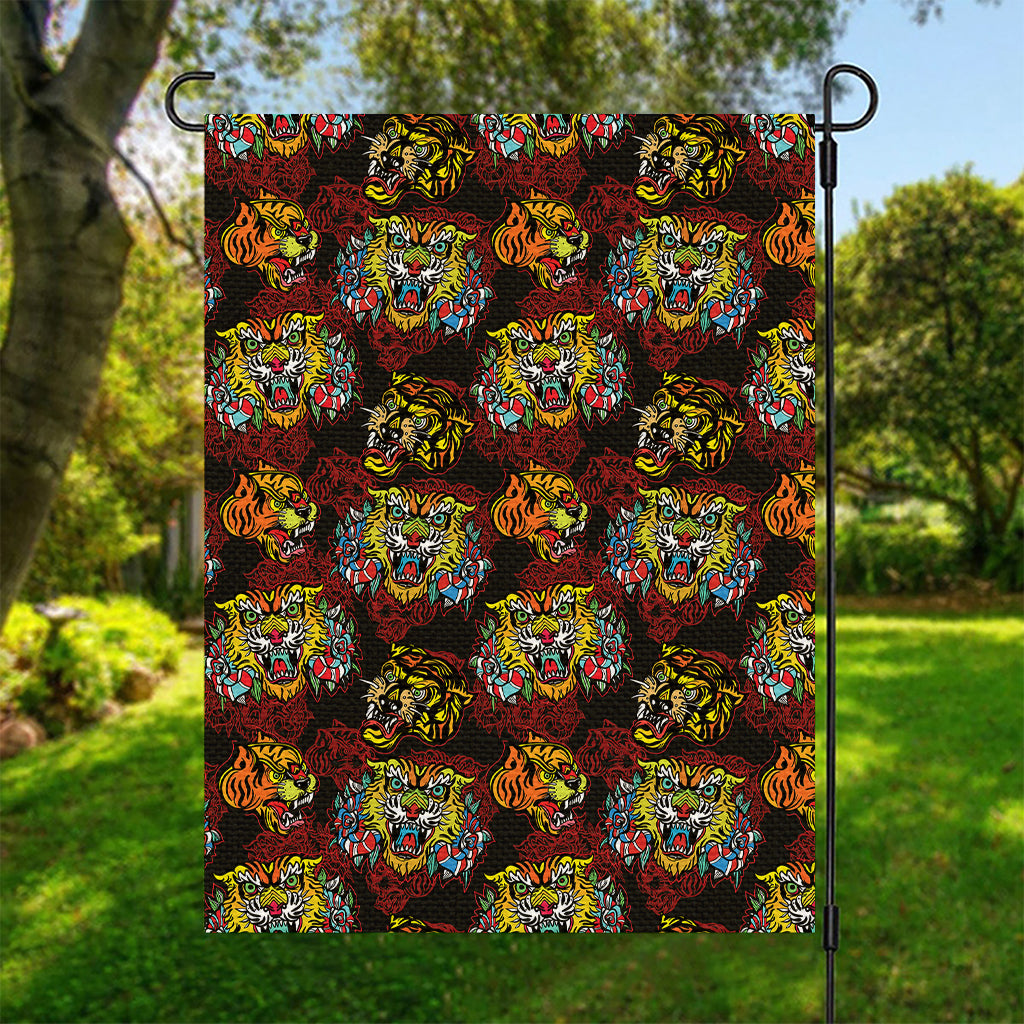 Red Tiger Tattoo Pattern Print Garden Flag