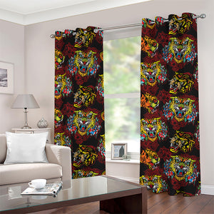 Red Tiger Tattoo Pattern Print Grommet Curtains