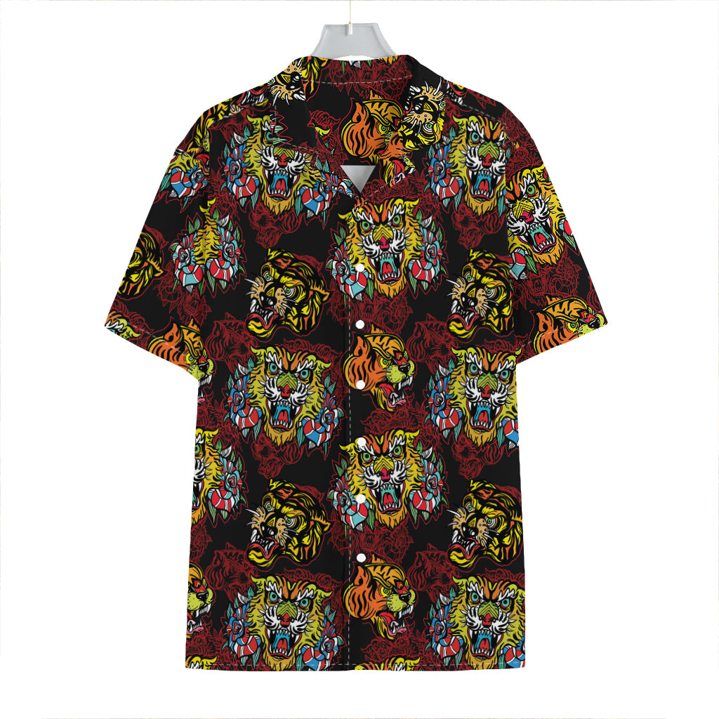 Red Tiger Tattoo Pattern Print Hawaiian Shirt