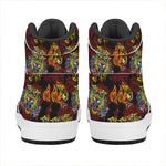 Red Tiger Tattoo Pattern Print High Top Leather Sneakers