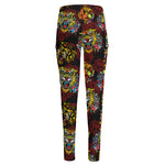 Red Tiger Tattoo Pattern Print High-Waisted Pocket Leggings