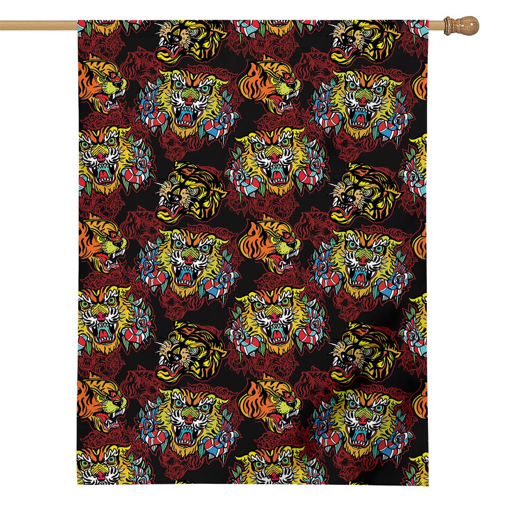 Red Tiger Tattoo Pattern Print House Flag