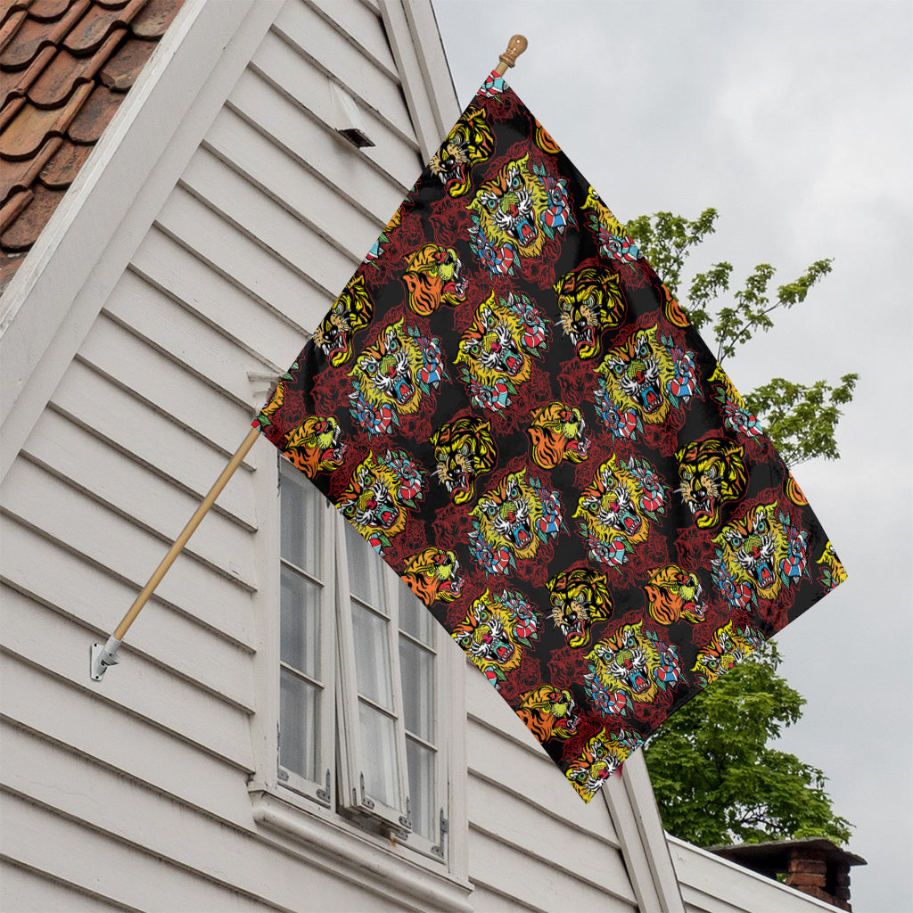 Red Tiger Tattoo Pattern Print House Flag