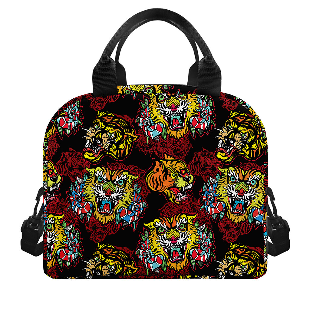 Red Tiger Tattoo Pattern Print Insulated Lunch Bag