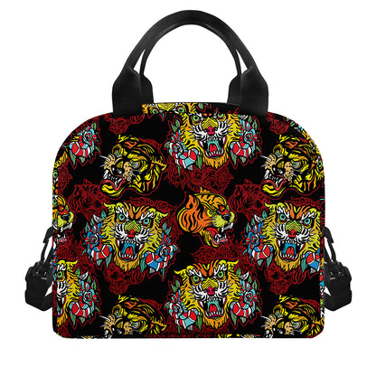 Red Tiger Tattoo Pattern Print Insulated Lunch Bag
