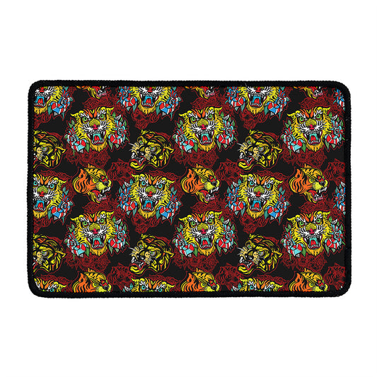 Red Tiger Tattoo Pattern Print Kitchen Mat