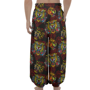 Red Tiger Tattoo Pattern Print Lantern Pants