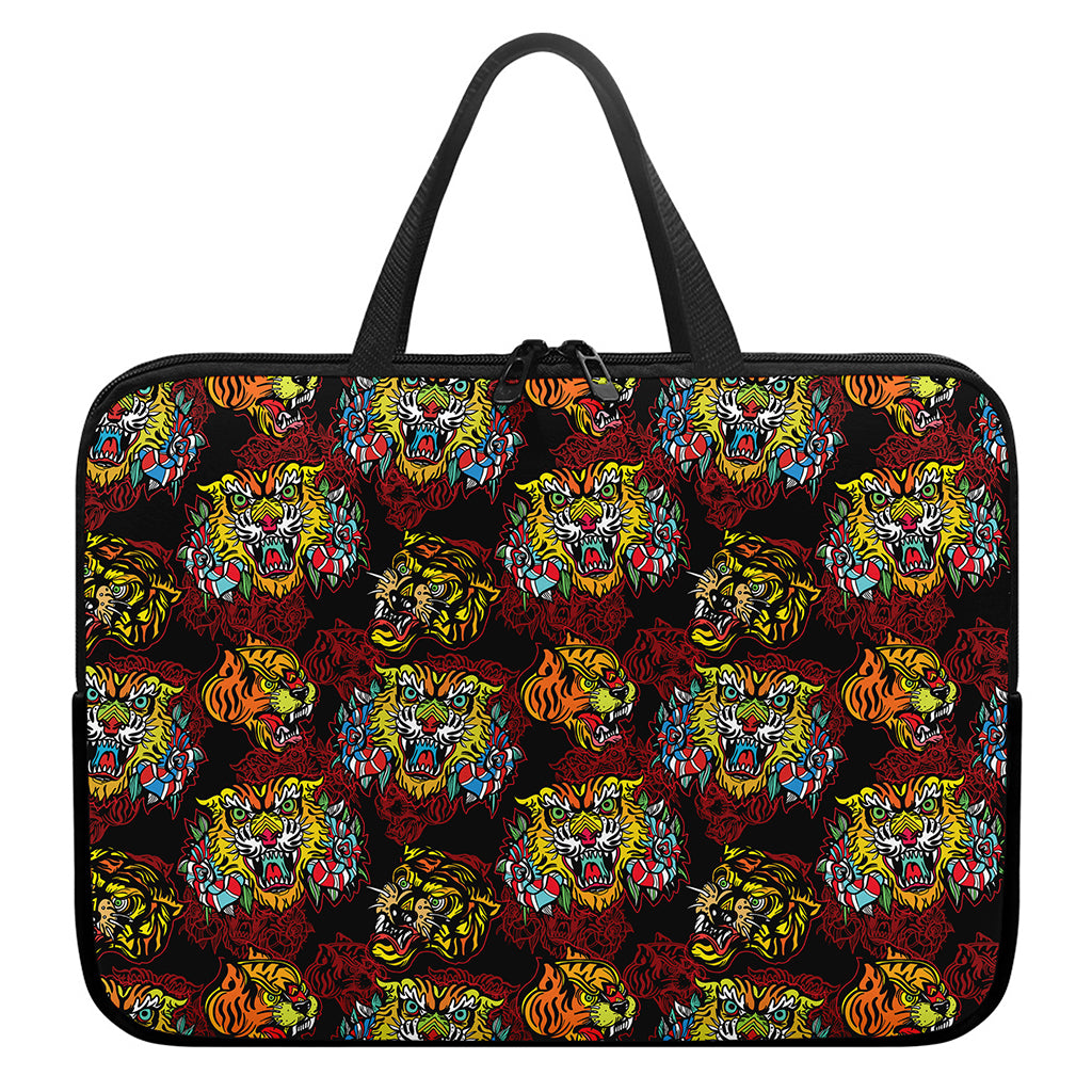 Red Tiger Tattoo Pattern Print Laptop Sleeve With Handle