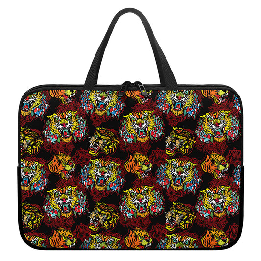 Red Tiger Tattoo Pattern Print Laptop Sleeve With Handle