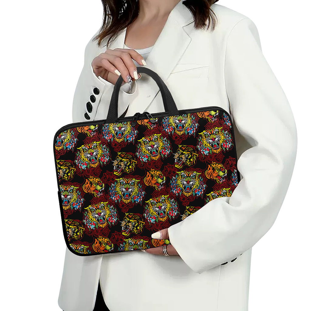 Red Tiger Tattoo Pattern Print Laptop Sleeve With Handle