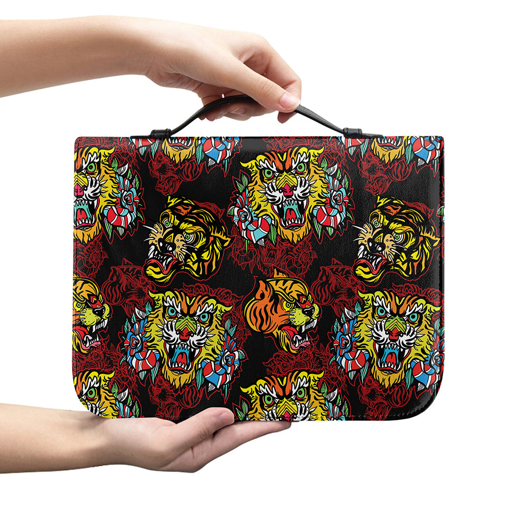 Red Tiger Tattoo Pattern Print Leather Bible Cover