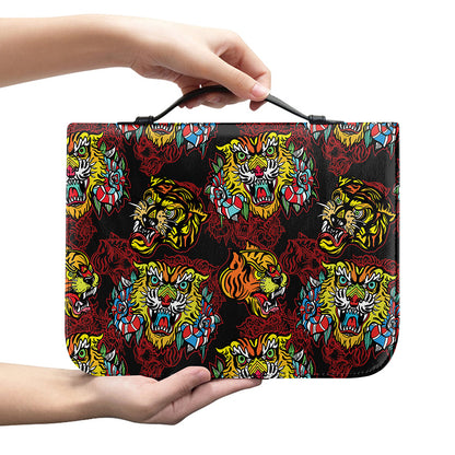Red Tiger Tattoo Pattern Print Leather Bible Cover