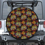 Red Tiger Tattoo Pattern Print Leather Spare Tire Cover