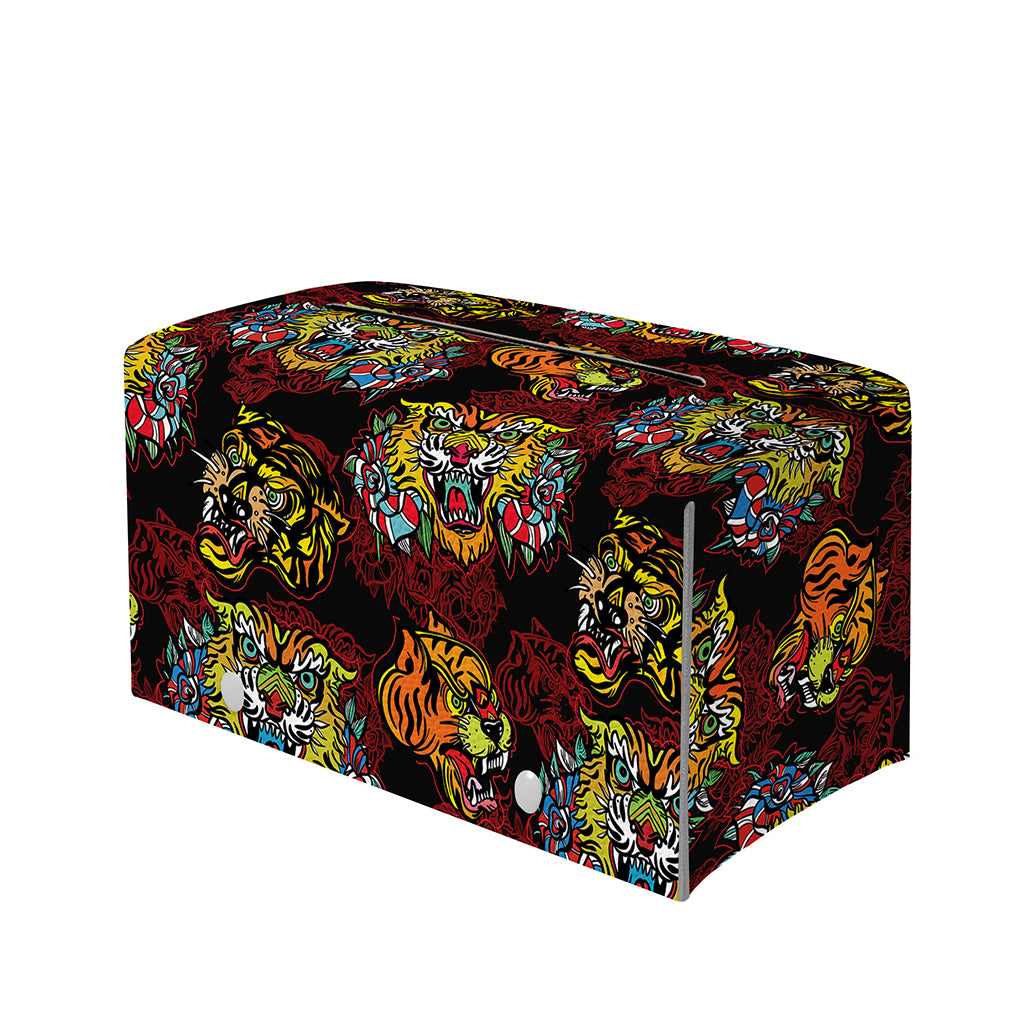 Red Tiger Tattoo Pattern Print Leather Tissue Box Cover