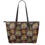 Red Tiger Tattoo Pattern Print Leather Tote Bag