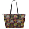 Red Tiger Tattoo Pattern Print Leather Tote Bag