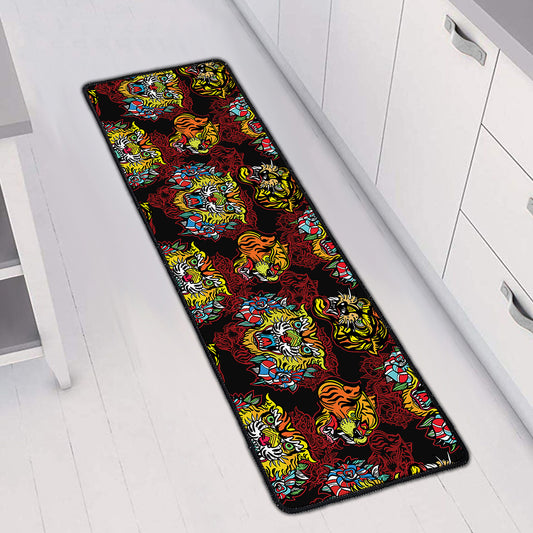 Red Tiger Tattoo Pattern Print Long Kitchen Mat