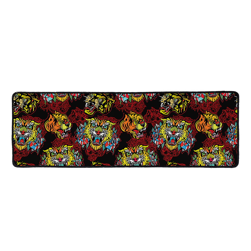 Red Tiger Tattoo Pattern Print Long Kitchen Mat