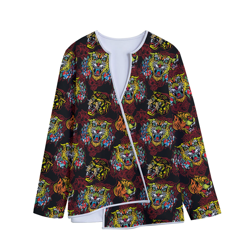Red Tiger Tattoo Pattern Print Long Sleeve Short Coat