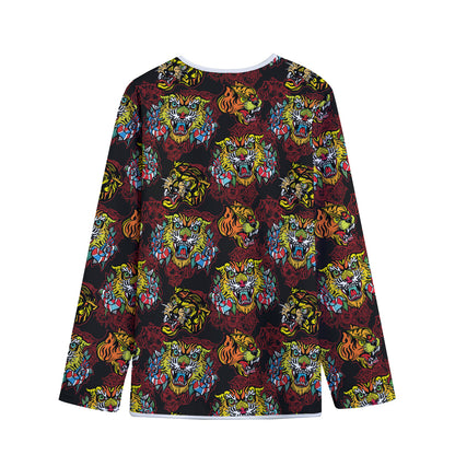 Red Tiger Tattoo Pattern Print Long Sleeve Short Coat