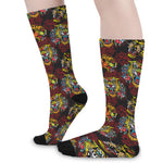 Red Tiger Tattoo Pattern Print Long Socks