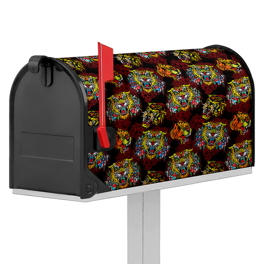 Red Tiger Tattoo Pattern Print Mailbox Cover
