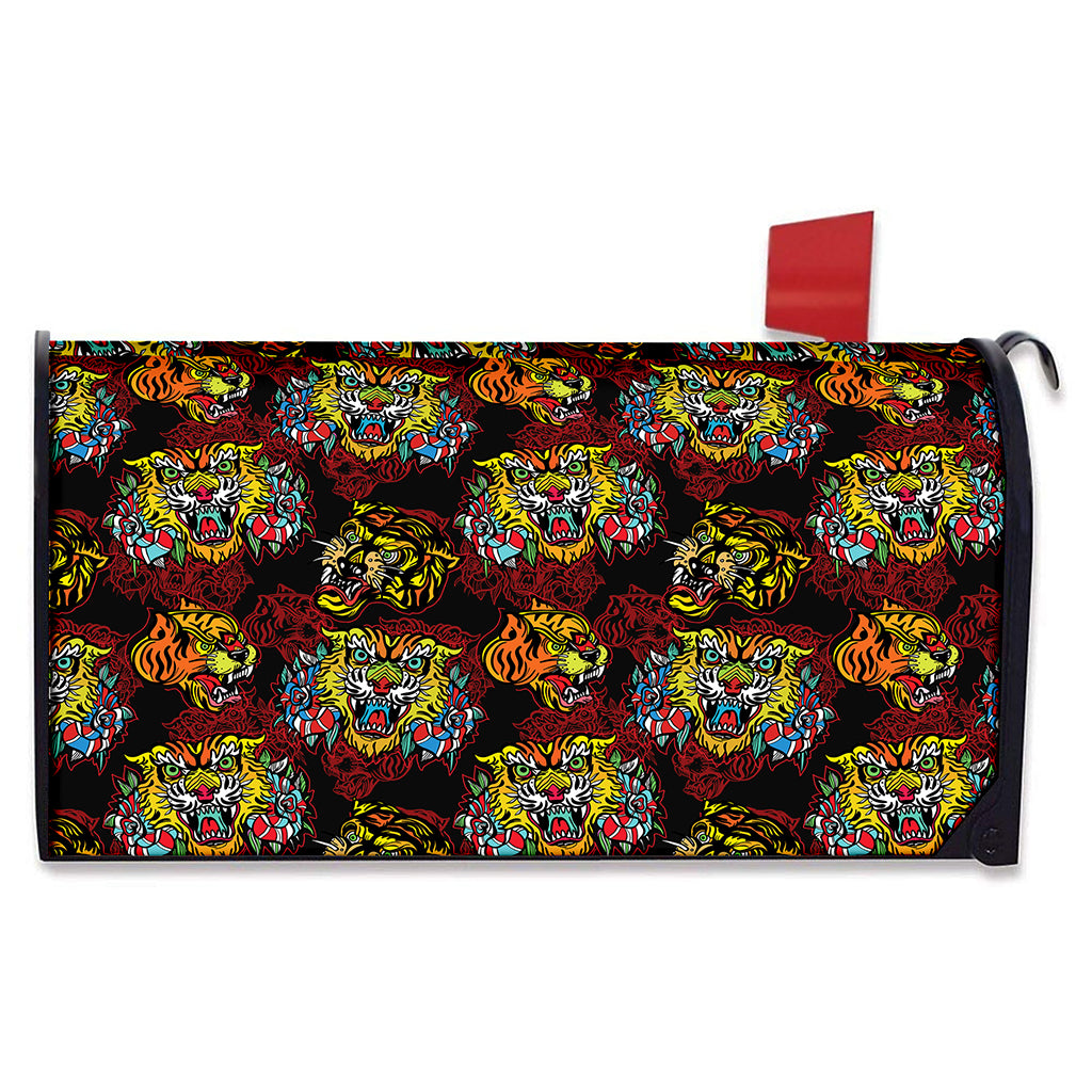 Red Tiger Tattoo Pattern Print Mailbox Cover