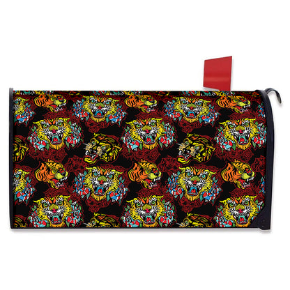 Red Tiger Tattoo Pattern Print Mailbox Cover