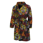 Red Tiger Tattoo Pattern Print Men's Bathrobe