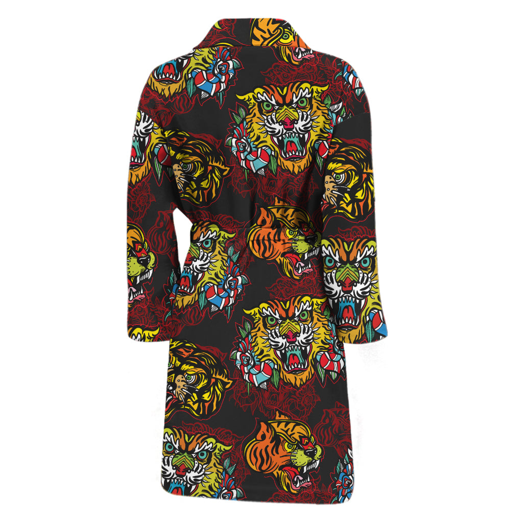 Red Tiger Tattoo Pattern Print Men's Bathrobe