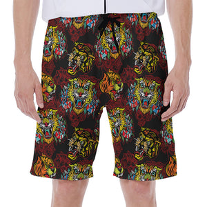 Red Tiger Tattoo Pattern Print Men's Beach Shorts