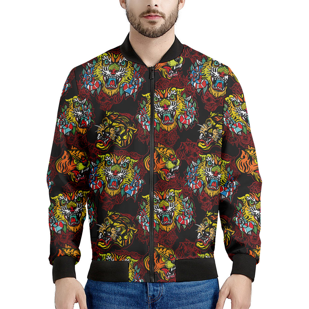 Red Tiger Tattoo Pattern Print Men's Bomber Jacket