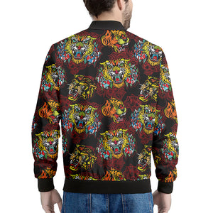 Red Tiger Tattoo Pattern Print Men's Bomber Jacket