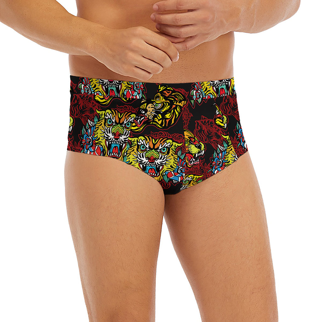 Red Tiger Tattoo Pattern Print Men's Briefs