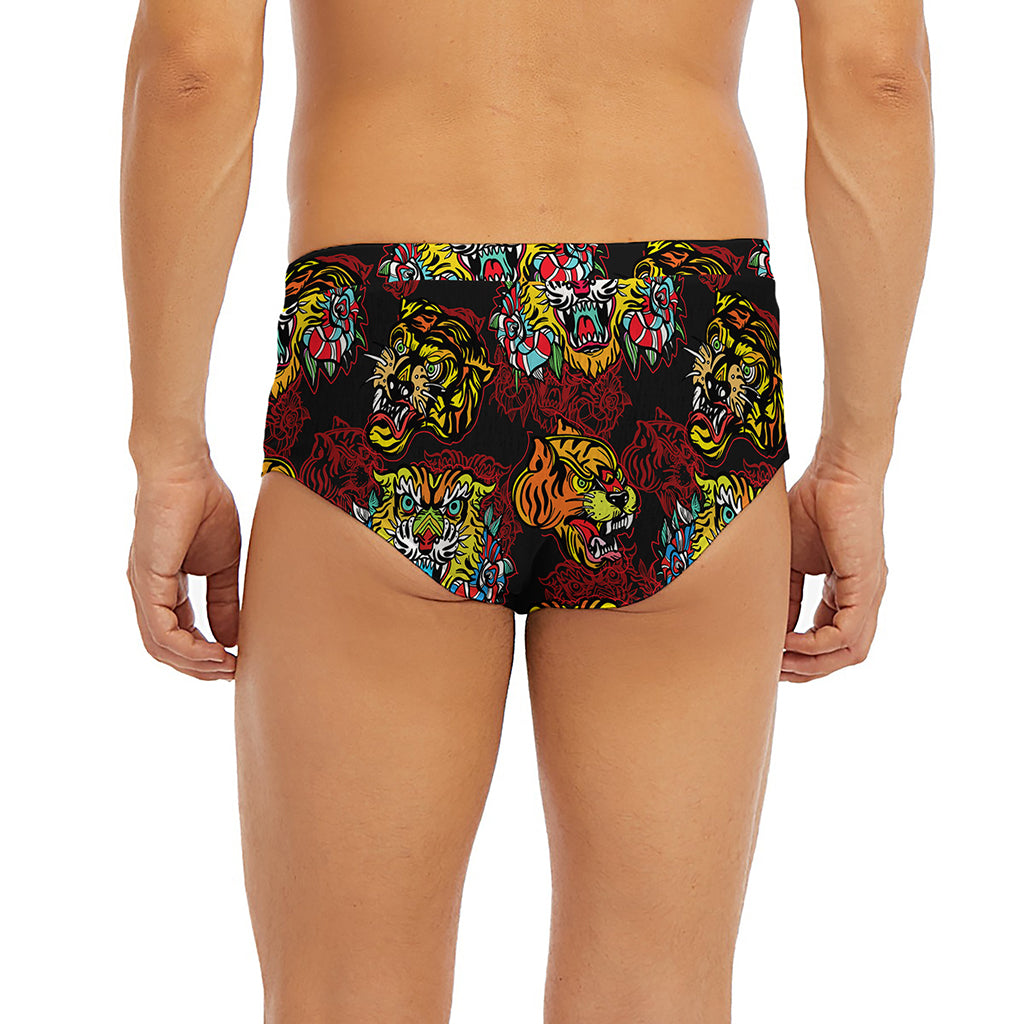 Red Tiger Tattoo Pattern Print Men's Briefs