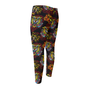 Red Tiger Tattoo Pattern Print Men's Compression Pants