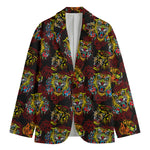 Red Tiger Tattoo Pattern Print Men's Cotton Blazer