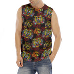 Red Tiger Tattoo Pattern Print Men's Fitness Tank Top