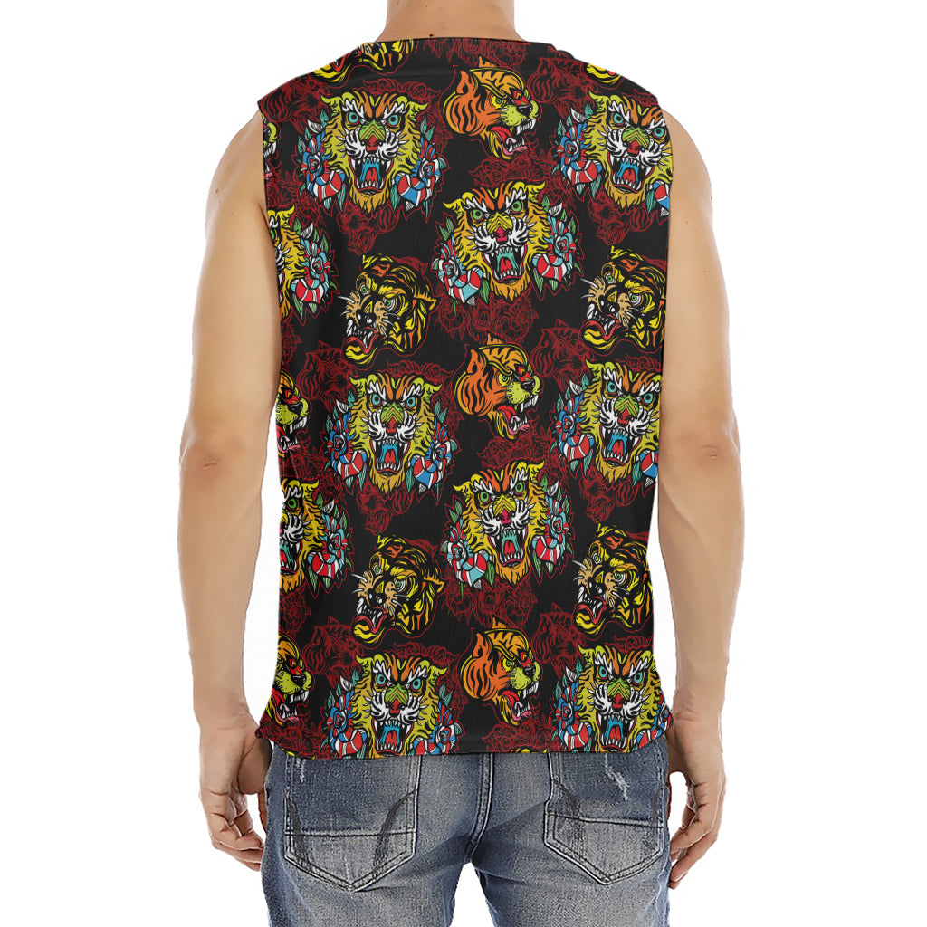 Red Tiger Tattoo Pattern Print Men's Fitness Tank Top