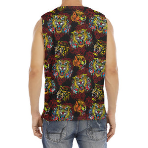 Red Tiger Tattoo Pattern Print Men's Fitness Tank Top