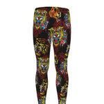 Red Tiger Tattoo Pattern Print Men's leggings