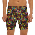 Red Tiger Tattoo Pattern Print Men's Long Boxer Briefs