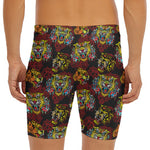 Red Tiger Tattoo Pattern Print Men's Long Boxer Briefs