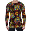 Red Tiger Tattoo Pattern Print Men's Long Sleeve T-Shirt