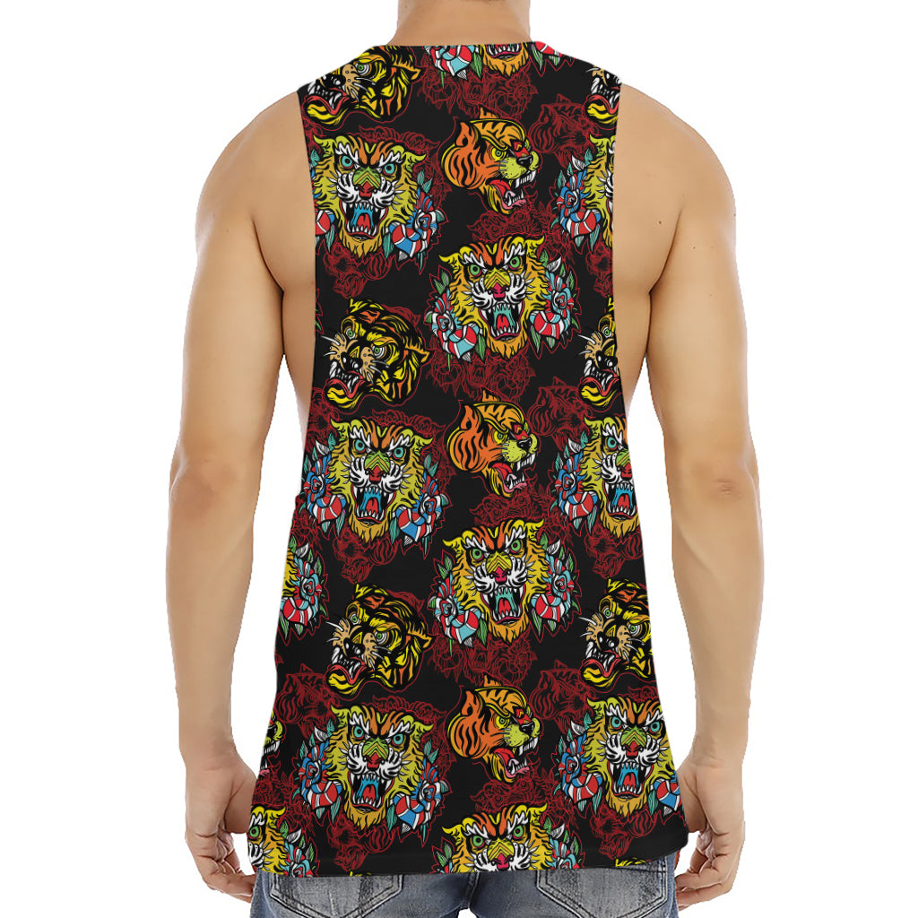 Red Tiger Tattoo Pattern Print Men's Muscle Tank Top